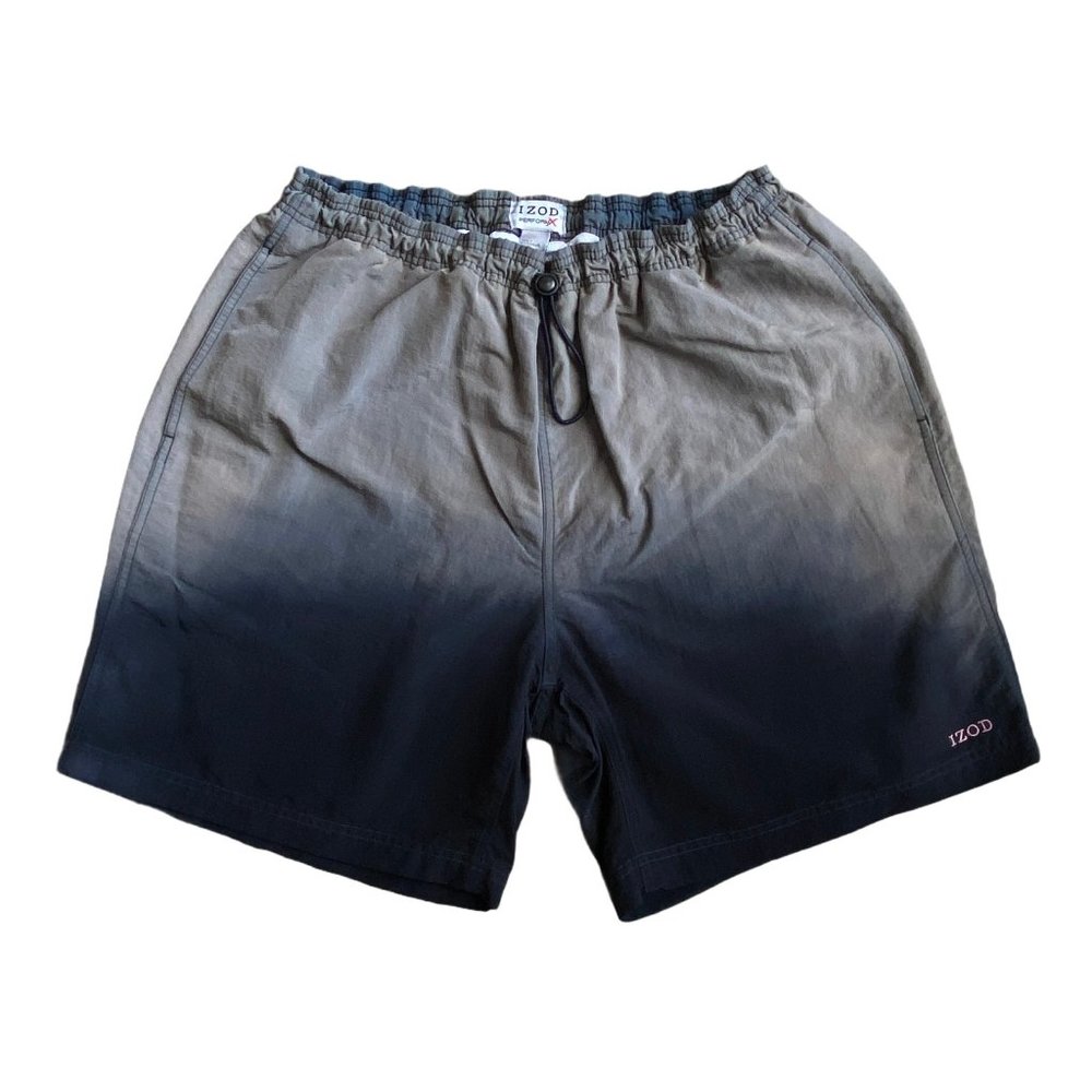 IZOD Swim Trunk Shorts Mens Large Gray Black Ombre PerformX Nylon Mesh Lining